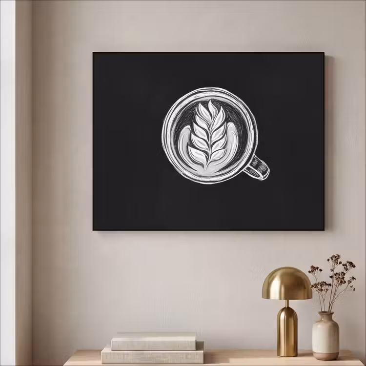 Krijttekening - Koffie - Latte art Textielframe zwart klein -sfeer2