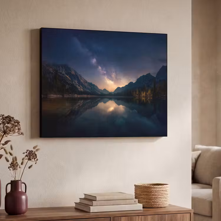 Kristalhelder meer - Bergen - Bergen Textielframe zwart klein -sfeer3