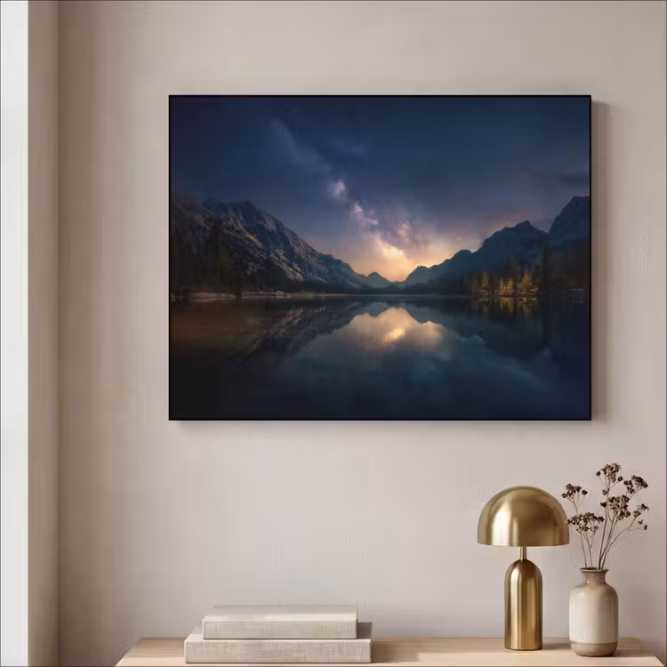 Kristalhelder meer - Bergen - Bergen Textielframe - compleet frame klein -sfeer2