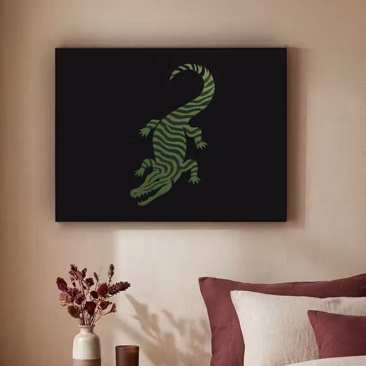 Krokodil - Groen - Tijgerachtig - Strepen Textielframe - compleet frame klein -sfeer1