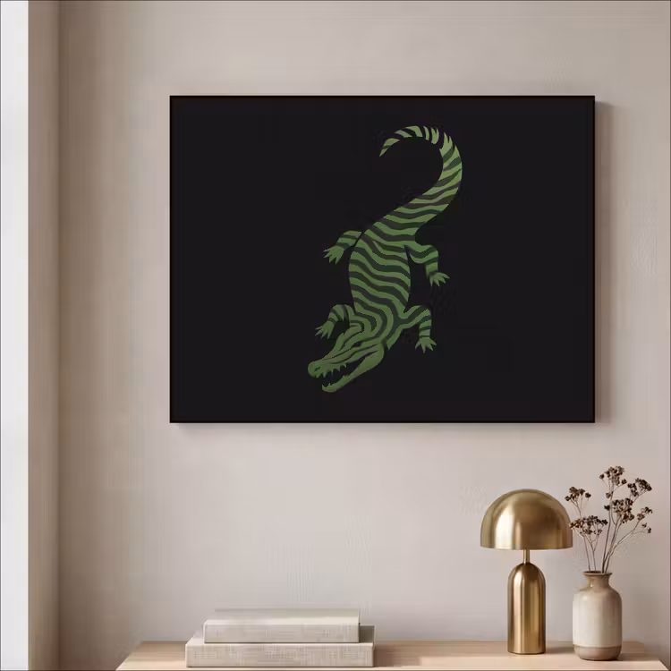 Krokodil - Groen - Tijgerachtig - Strepen Textielframe - compleet frame klein -sfeer2