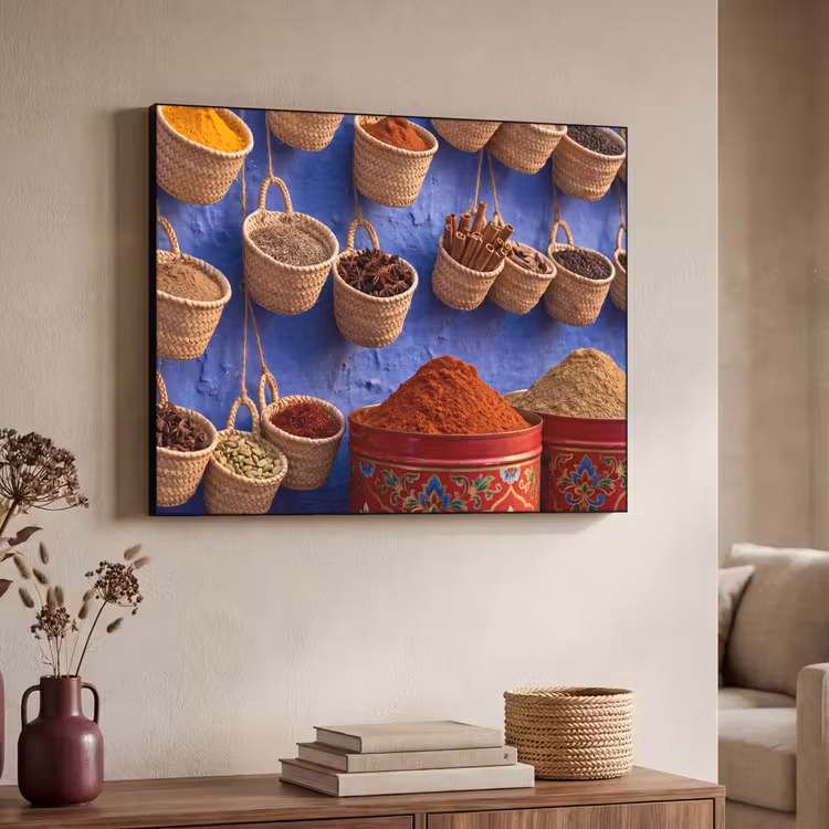 Art frame - Kruiden - Manden - Markt - Kruiden - Manden - Markt Textielframe zwart klein