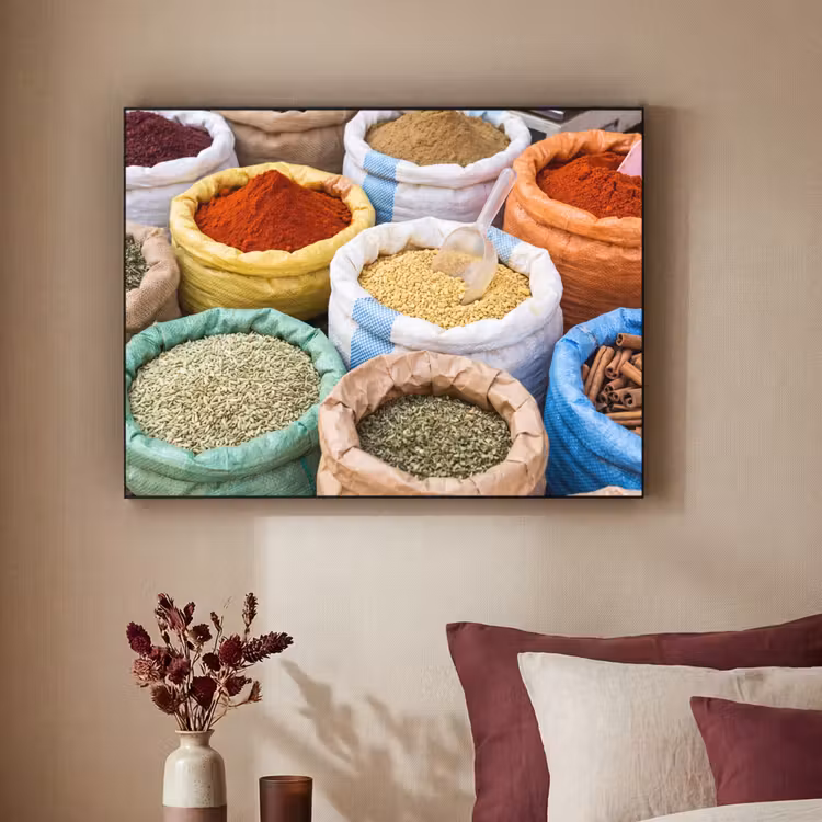 Art frame - Kruiden - Zakken - Markt - Kruiden - Zakken - Markt Textielframe zwart klein
