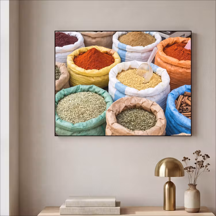 Art frame - Kruiden - Zakken - Markt - Kruiden - Zakken - Markt Textielframe zwart klein