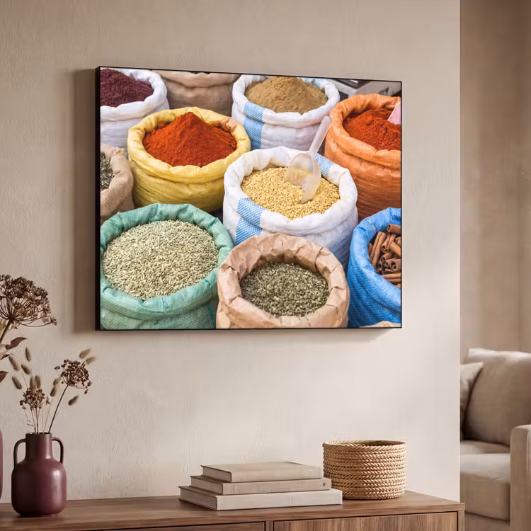 Art frame - Kruiden - Zakken - Markt - Kruiden - Zakken - Markt Textielframe zwart klein