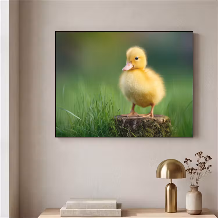Kuiken - Eend - Geel - Gras Textielframe - compleet frame klein -sfeer2