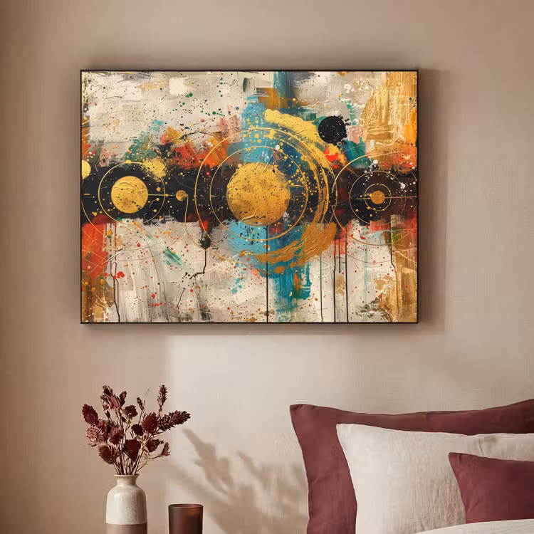 Kunst - Abstract - Aesthetic - Goud Textielframe zwart klein -sfeer1