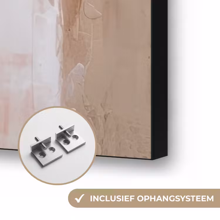 Kunst - Abstract - Beige - Verf Textielframe zwart klein -USP_ophangsysteemNL