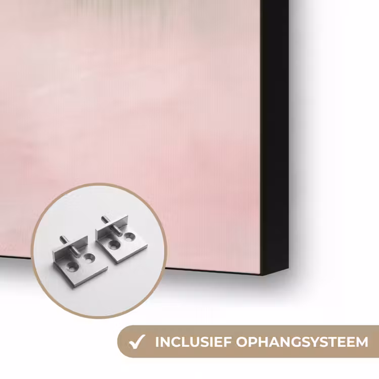 Kunst - Abstract - Modern - Groen - Roze Textielframe zwart klein -USP_ophangsysteemNL