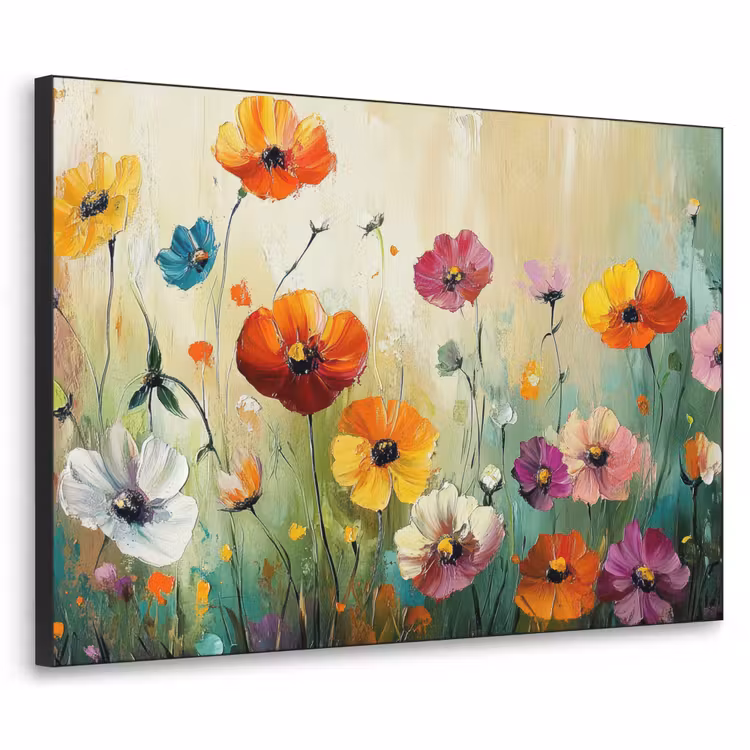 Kunst - Bloemen - Lente - Natuur Textielframe zwart klein -3d
