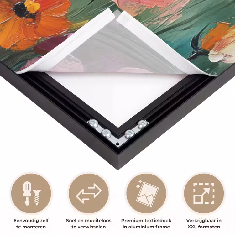 Kunst - Bloemen - Lente - Natuur Textielframe zwart klein -USP_closeupNL