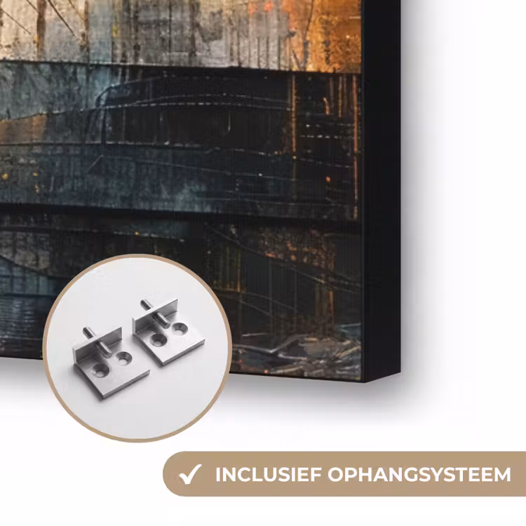 Kunst - Bruin - Abstract - Hout motief Textielframe zwart klein -USP_ophangsysteemNL