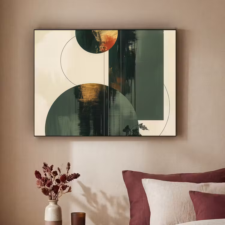 Kunst - Cirkels - Modern - Abstract Textielframe zwart klein -sfeer1