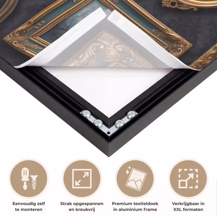 Kunst - Collectie - Vintage - Klassiek - Donker Textielframe zwart klein -USP_feed_closeupNL