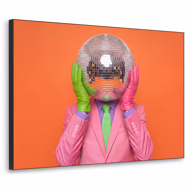 Kunst - Disco bal - Kleurrijk - Modern - Studio Textielframe zwart klein -3d