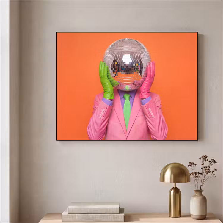 Kunst - Disco bal - Kleurrijk - Modern - Studio Textielframe zwart klein -sfeer2