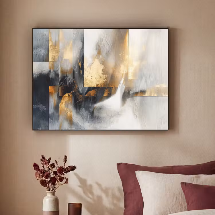 Kunst - Goud - Zilver - Abstract Textielframe zwart klein -sfeer1