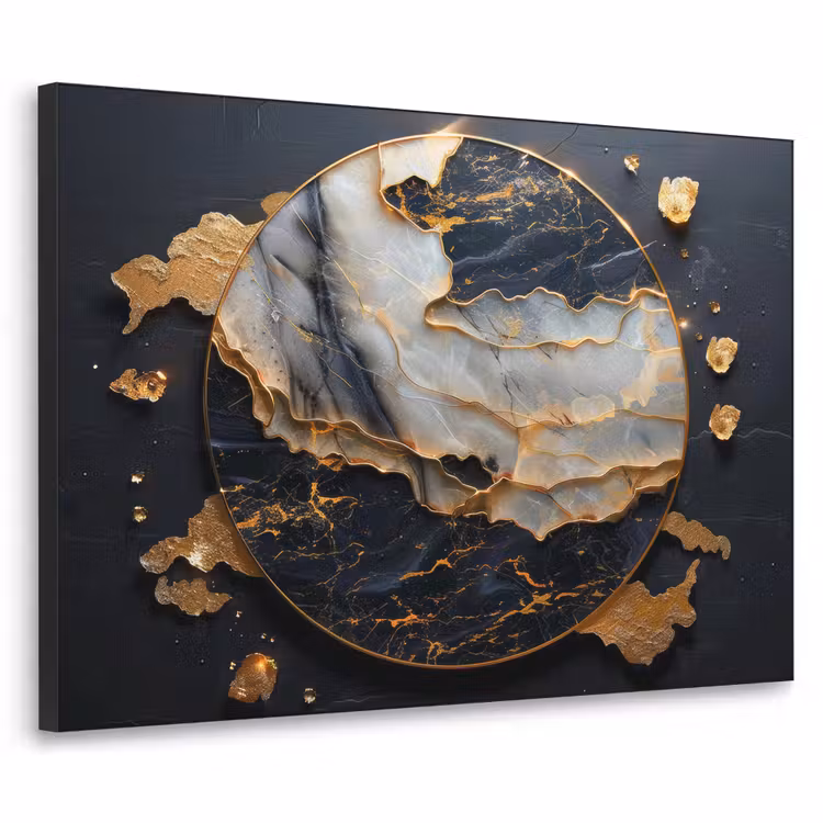Kunst - Goud - Zwart - Modern - Abstract Textielframe zwart klein -3d