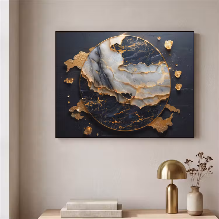 Kunst - Goud - Zwart - Modern - Abstract Textielframe zwart klein -sfeer2