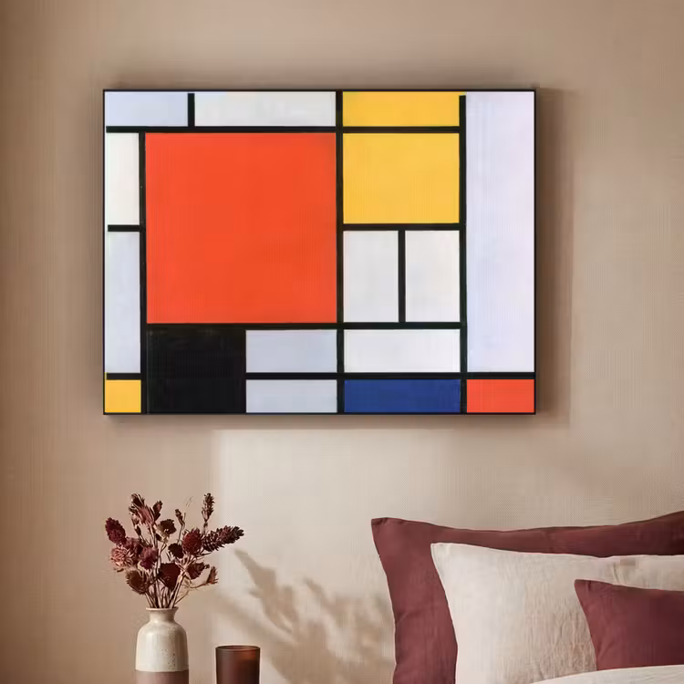 Kunst - Mondriaan - Oude meesters - Compositie 2 Textielframe zwart klein -sfeer1
