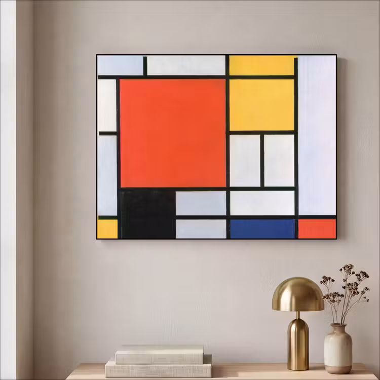 Kunst - Mondriaan - Oude meesters - Compositie 2 Textielframe zwart klein -sfeer2