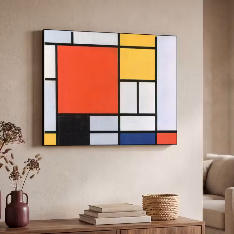 Kunst - Mondriaan - Oude meesters - Compositie 2 Textielframe zwart klein -sfeer3