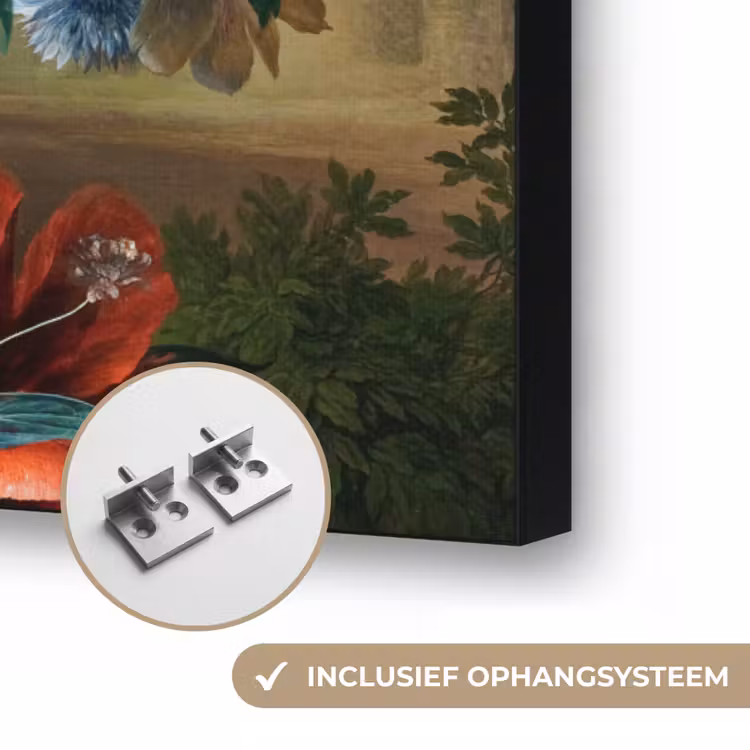 Kunst - Oude meesters - Boeket bloemen in een urn Textielframe zwart klein -USP_ophangsysteemNL