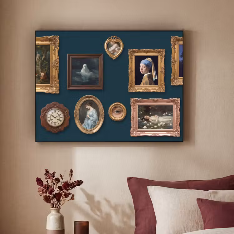 Kunst - Schilderijen - Decoratie - Klassiek - Groen Textielframe zwart klein -sfeer1