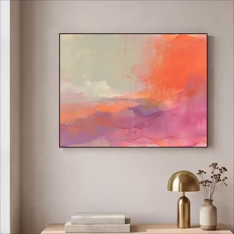 Kunst - Vloeiend - Overgangen - Oranje Textielframe zwart klein -sfeer2