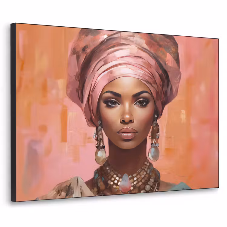 Kunst - Vrouw - Roze - Sieraden - Portret Textielframe zwart klein -3d