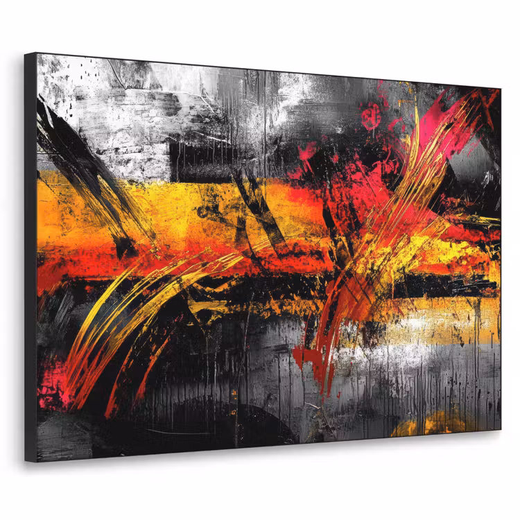 Kunst - Zwart - Abstract Textielframe - compleet frame klein -3d