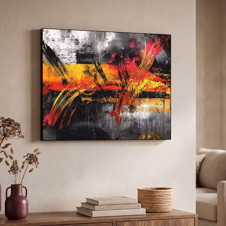 Kunst - Zwart - Abstract Textielframe zwart klein -sfeer3