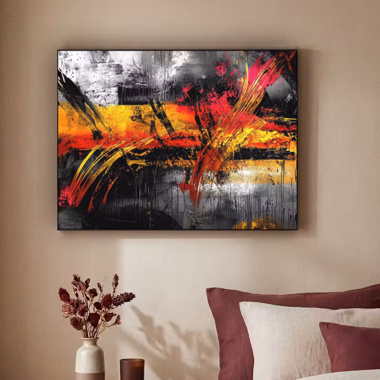 Kunst - Zwart - Abstract Textielframe - compleet frame klein -sfeer1