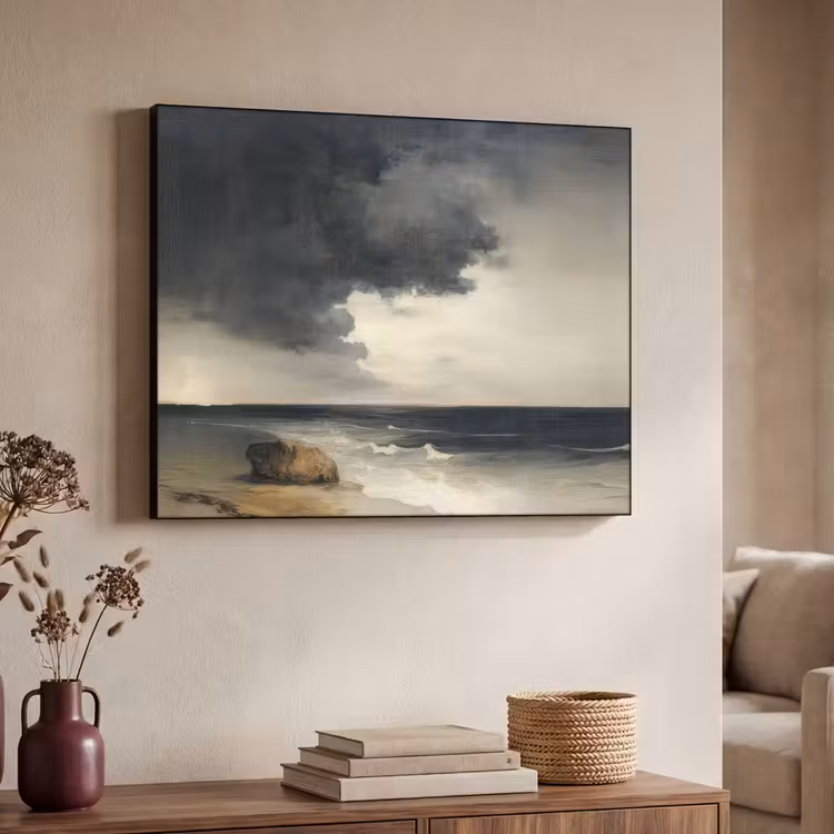 Kust - Golven - Rots - Storm Textielframe zwart klein -sfeer3