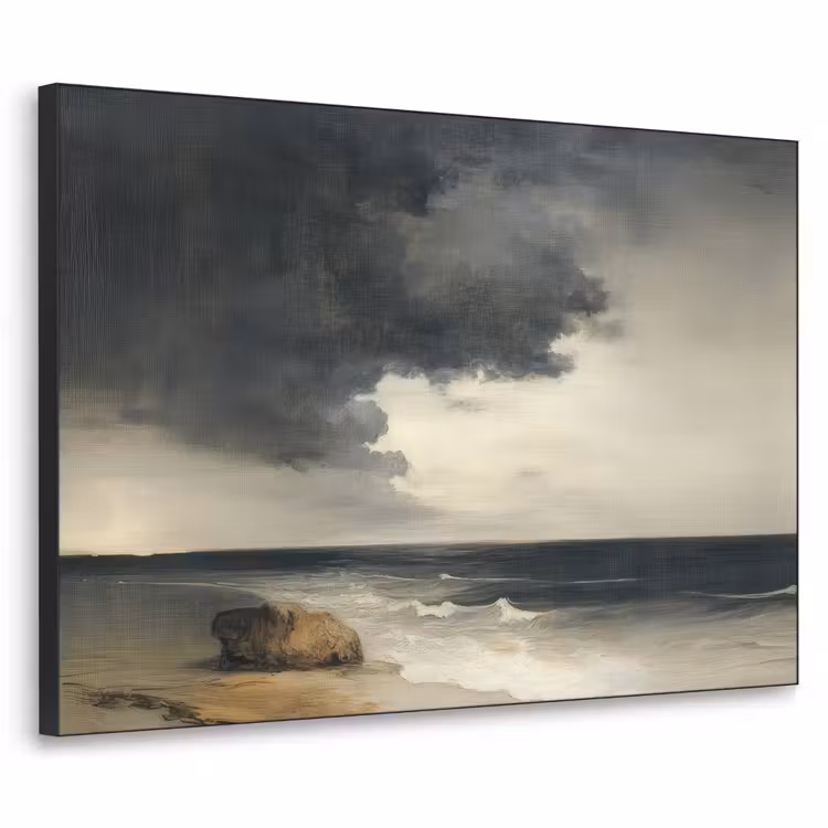 Kust - Golven - Rots - Storm Textielframe zwart klein -3d