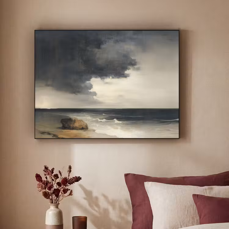 Kust - Golven - Rots - Storm Textielframe - compleet frame klein -sfeer1