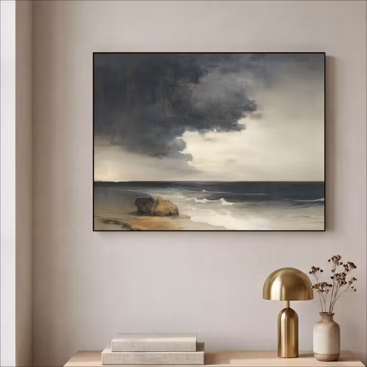 Kust - Golven - Rots - Storm Textielframe - compleet frame klein -sfeer2
