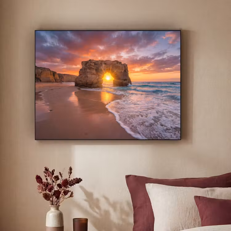 Kust - Rots - Zonsondergang - Zee - Natuur Textielframe zwart klein -sfeer1