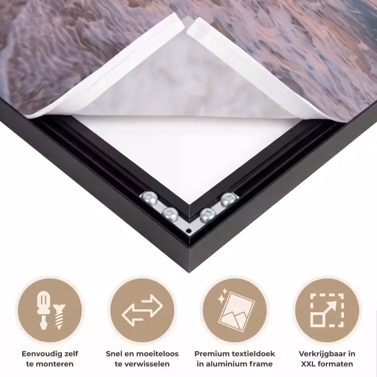 Kust - Rots - Zonsondergang - Zee - Natuur Textielframe zwart klein -USP_closeupNL