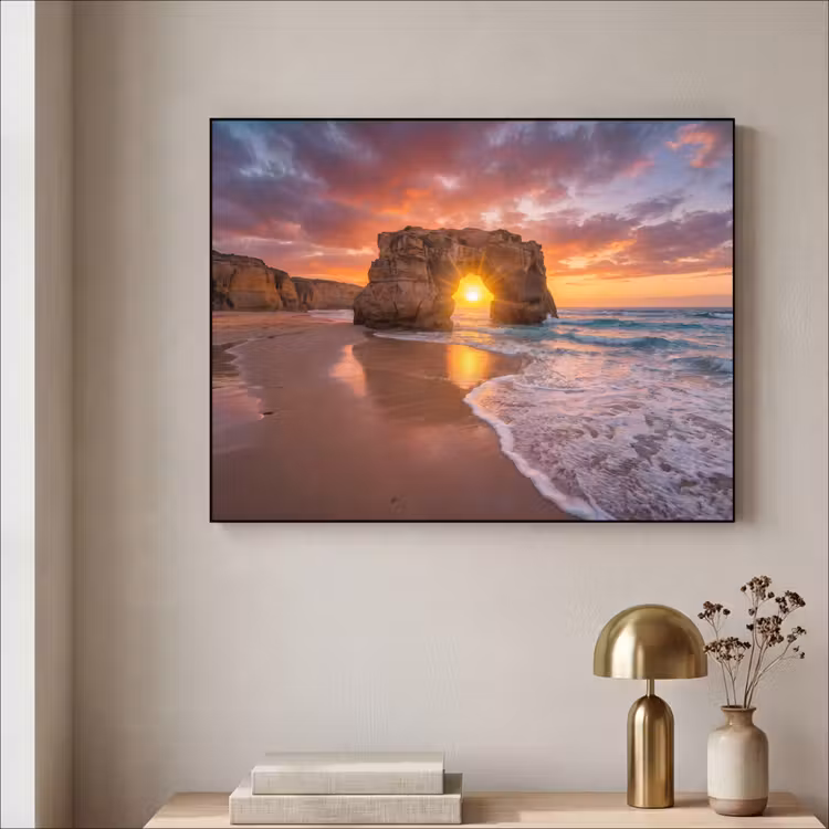 Kust - Rots - Zonsondergang - Zee - Natuur Textielframe zwart klein -sfeer2