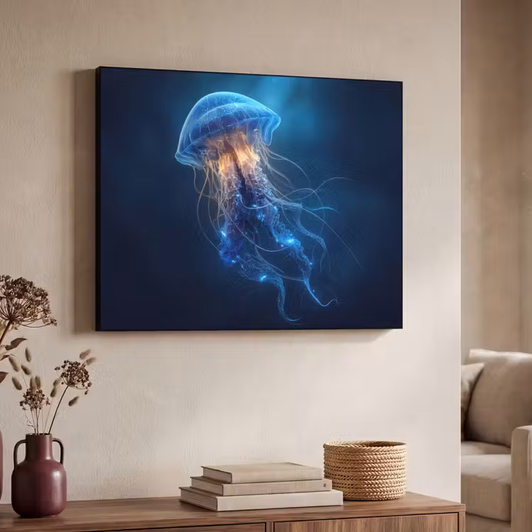 Kwal - Lichtgevend - Tentakels - Blauw Textielframe - compleet frame klein -sfeer3