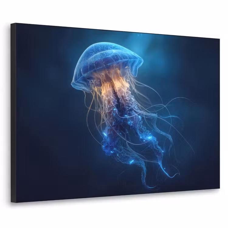 Kwal - Lichtgevend - Tentakels - Blauw Textielframe zwart klein -3d
