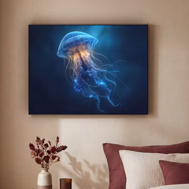 Kwal - Lichtgevend - Tentakels - Blauw Textielframe - compleet frame klein -sfeer1