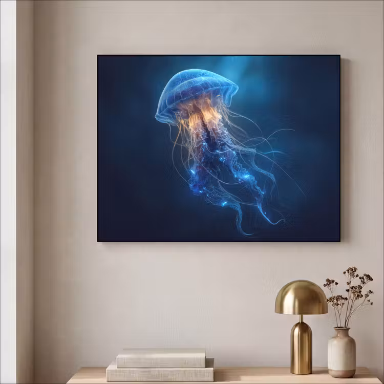 Kwal - Lichtgevend - Tentakels - Blauw Textielframe zwart klein -sfeer2