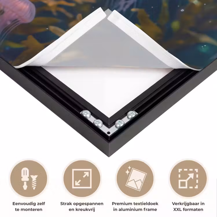 Kwal - Roze - Onderwater - Zeeleven - Dieren Textielframe zwart klein -USP_feed_closeupNL