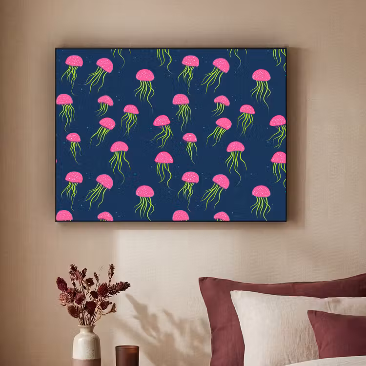 Kwallen - Diepzee - Neon Textielframe zwart klein 947 -sfeer1