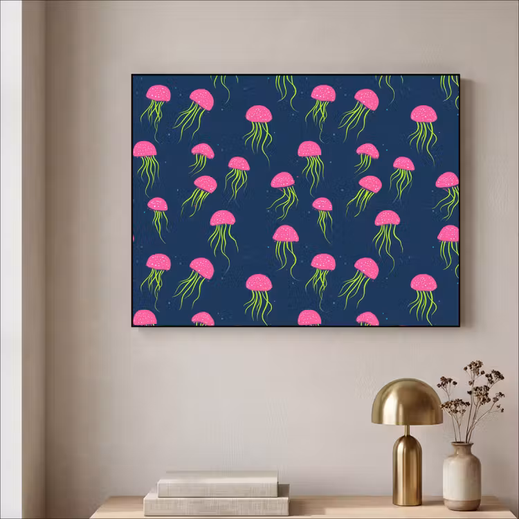Kwallen - Diepzee - Neon Textielframe zwart klein 947 -sfeer2
