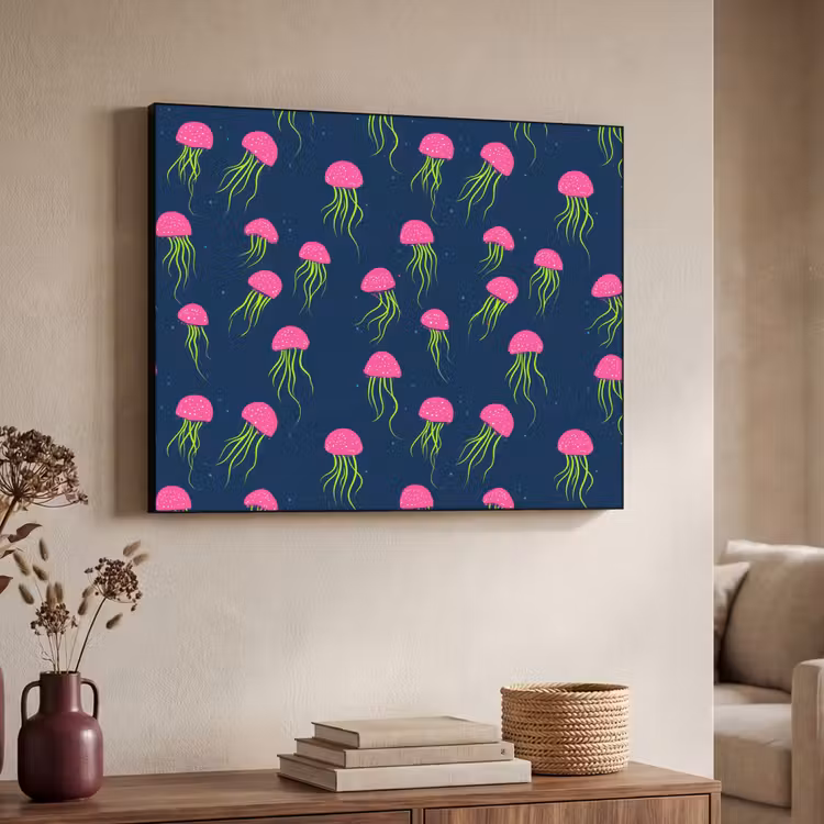 Kwallen - Diepzee - Neon Textielframe zwart klein 947 -sfeer3