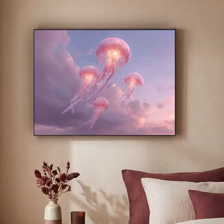 Kwallen - Roze - Wolken Textielframe zwart klein -sfeer1