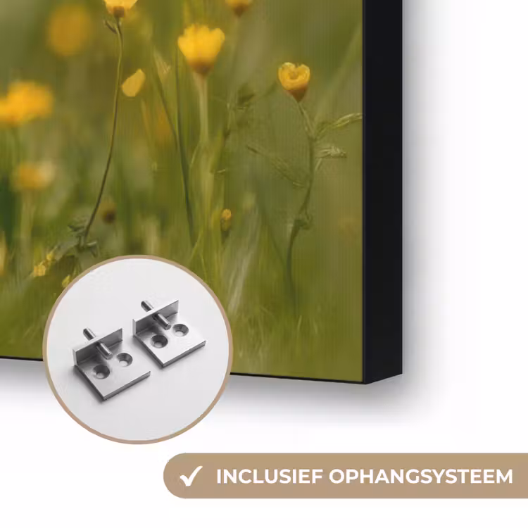 Lammetje - Gras - Bloemen - Geel Textielframe zwart klein -USP_ophangsysteemNL